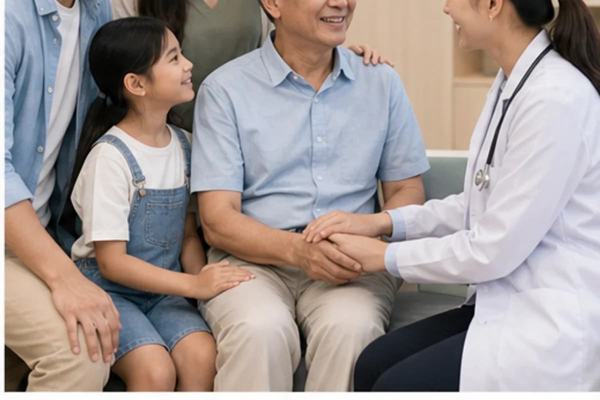 ครอบครัวและผู้สูงอายุรับคำแนะนำจากแพทย์ในคลินิกทั่วไป